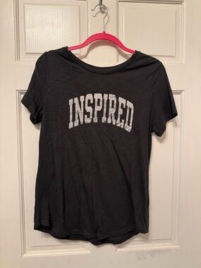 Old Navy Dark Gray/Black Graphic 'INSPIRED' Short Sleeve Tee